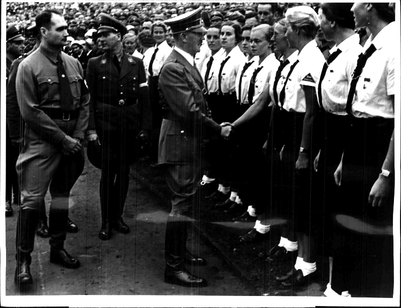 Adolf Hitler greets BDM girls at the 1938 Reichsparteitag